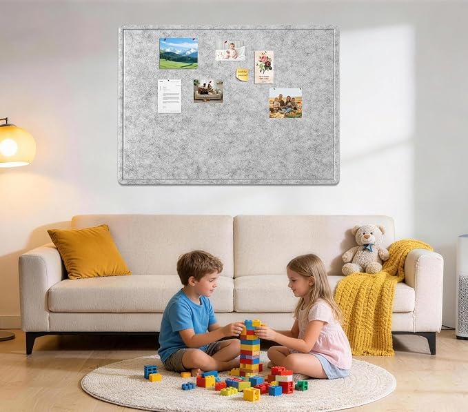 Large Cork Bulletin Board 48" x 36", Felt Pin Board, Silver Gray | Cork Board Alternative for Wall, Foldable Self-Adhesive Vision Board Prayer Board with Pushpin for Classroom, Office & Home