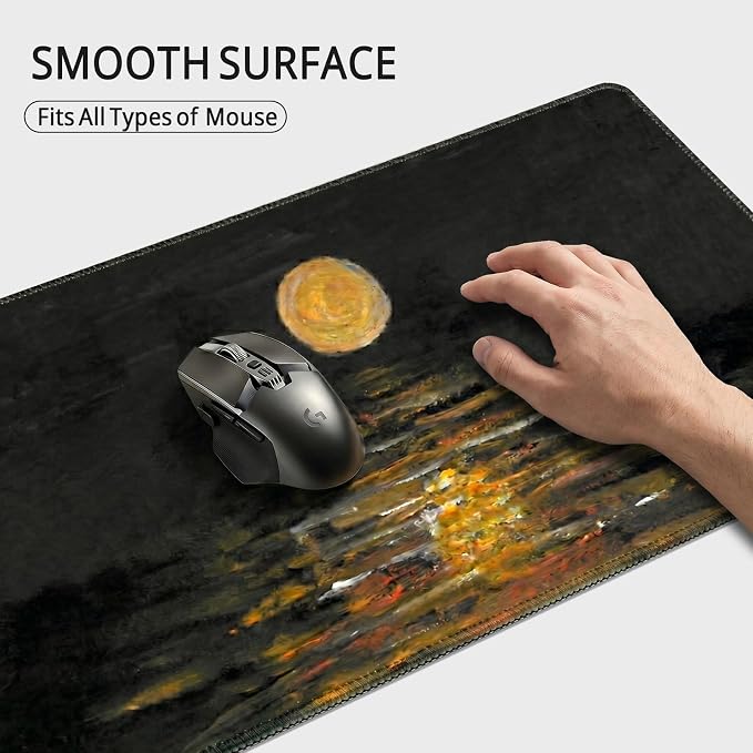Auhoahsil Moonlight Lake Landscape Desk Mat, Ultra Large Full Desk Gaming Mouse Pad, Calm Night View Art Pattern Extended Keyboard Pad, Nature Aesthetic Desk Pad for Home Office Gaming, 35.4"x 15.7"