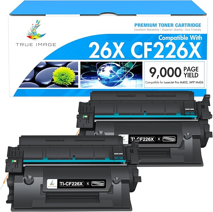 TRUE IMAGE CF226X 26X Toner Cartridge for HP Printer Replacement for HP 26X CF226X 26A CF226A Laseriet Pro M402n M402dn MFP426fdw M426fdn M426dw M402dne M402 Printer Ink High Yield (Black, 2 Pack)