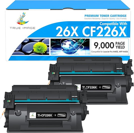TRUE IMAGE CF226X 26X Toner Cartridge for HP Printer Replacement for HP 26X CF226X 26A CF226A Laseriet Pro M402n M402dn MFP426fdw M426fdn M426dw M402dne M402 Printer Ink High Yield (Black, 2 Pack)