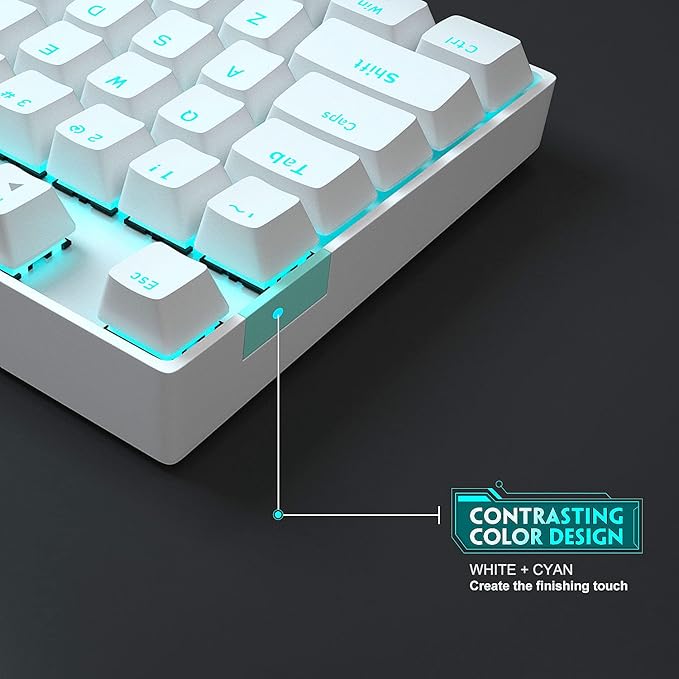 MageGee Mechanical Gaming Keyboard with Blue Switch, Compact 87 Keys Wired Computer Keyboard for Windows Laptop PC Gamer, LED Ice Blue Backlit, White