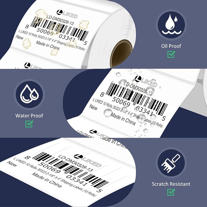 L LIKED 8400 Thermal Shipping Labels 3"x2", Permanent Adhesive Labels | 12 Rolls, 700 Labels/Roll, Block Old Information, BPA Free, Perforated, Compatible with Most Desktop Printers