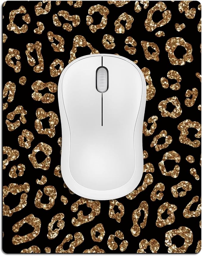 Small Mouse Pad Cute, Mini Mouse Pads for Wireless Mouse and Laptop, Travel Mousepads with Designs - Gold Glitter Leopard, Portable Mousepad 5.5 x 7 Inch, Kawaii Desk Decor for Women