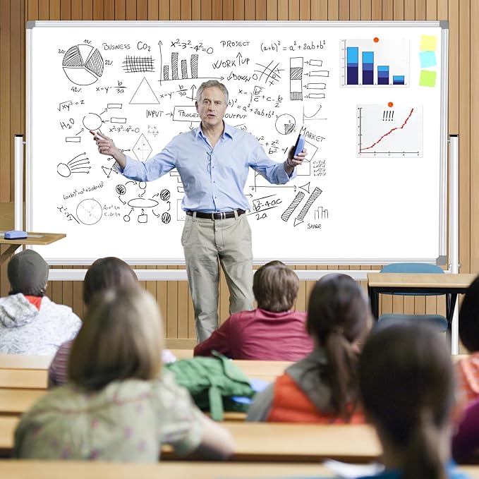 Rolling Whiteboard on Wheels 72x48 inch, Large Double-Sided White Board Dry Erase with Stand, Magnetic Mobile Whiteboard with Stands for School, Office, Home 2 Eraser, 6 Markers, 20 Magnets