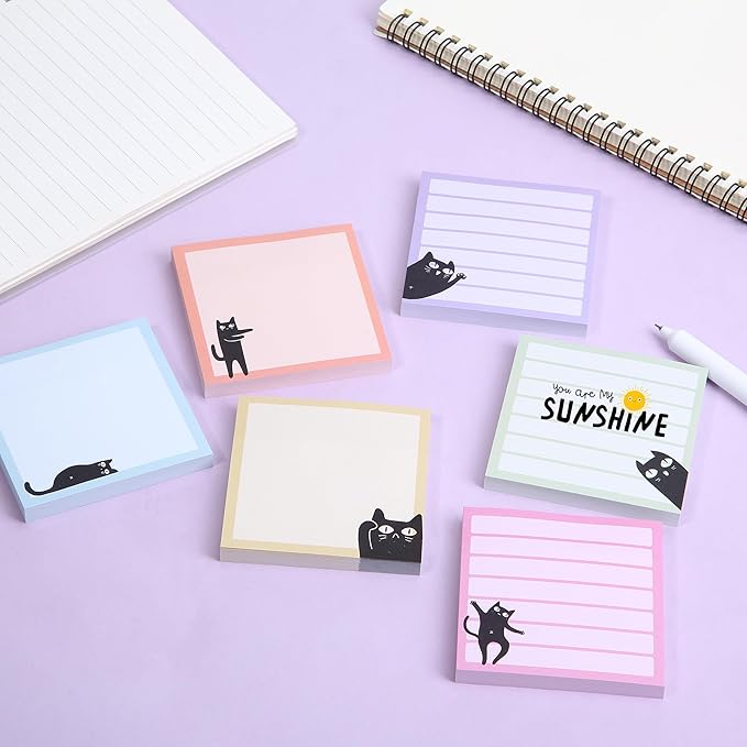 Mr. Pen- Sticky Notes, 3" x 3", 6 Pads, 480 Sheets, Black Cat Sticky Notes, Cat Notepad, Sticky Note Set