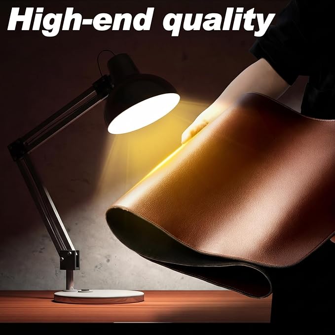 Tegeme Leather Desk Mat Large Desk Pad 47.2 x 15.7 Inch Non Slip Table Protector with Stitched Edges and Rubber Base Dark Brown Stylish Workspace Accessory Laptop Mat Smooth Writing for Home Office