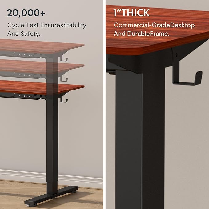 FLEXISPOT EN1 One-Piece Standing Desk with 1-Inch Thick Desktop, 60"x24" Electric Height Adjustable Desk for Home Office & Multi-Device Workstations, Mahogany
