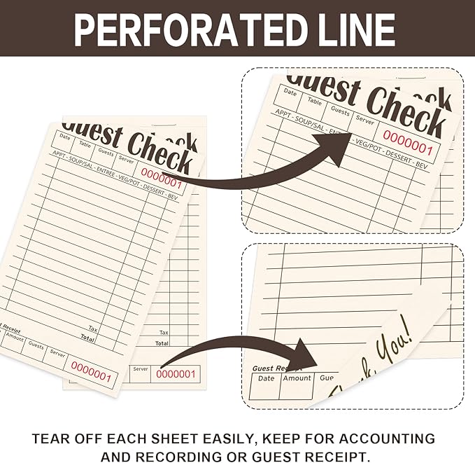 Guest Checks Books for Servers, Server Note Pads, 6 Pack, Natural Color Paper, Waitress Notepad for Restaurants, Waitress Accessories, 300 Sheets, Black