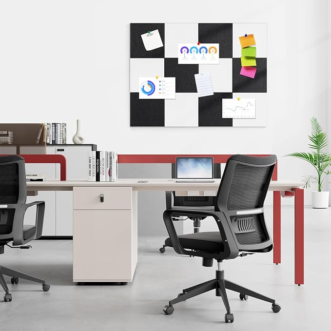 Large Cork Board for Walls 48"x36" |Cork Board Alternative| 12 Pack Felt Wall Tiles| Black Bulletin Board with Removable Adhesive | Cork Boards Pinboard for Office Home Classroom,Black