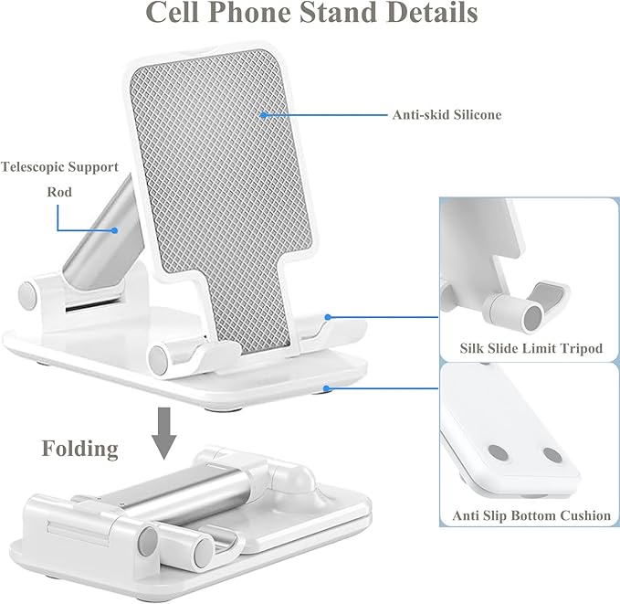 Meetuo 2 Pcs Cell Phone Stand for Desk Adjustable Desktop Phone Holder | Adjustable Angle Height, Fully Foldable&Portable, Compatible with iPhone 17/16/15/14/13/12/Smartphones
