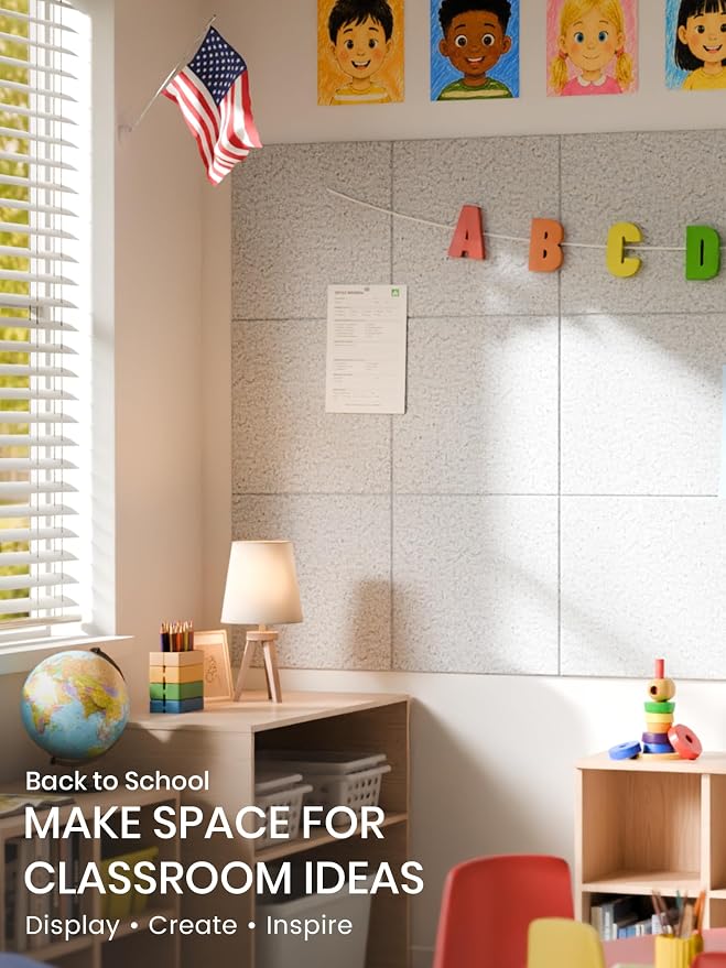 Bumusty 36" x 24" Large Cork Board Alternative, Light Gray | 6-Pack Felt Bulletin Board Tiles, 60 Adhesive Tabs, 30 Pushpins, Home, Office, Classroom, Vision Board