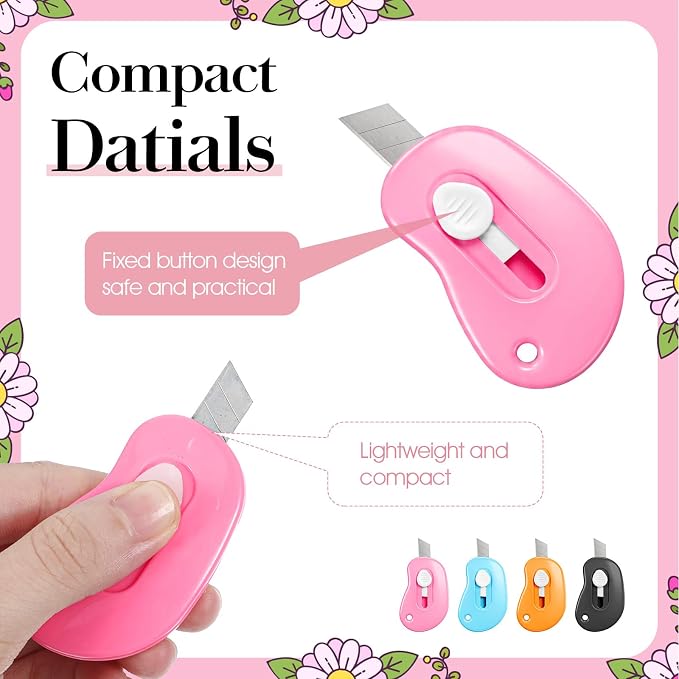 100 Pcs Mini Retractable Box Cutter Bulk, Mini Box Cutter Retractable Utility Knife Set, Small Utility Knife for Office, School, DIY Crafts, Package Opening (4 Colors)