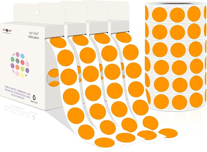 PARLAIM 10000PCS 1/2 Inch Round Color-Code Dot Stickers,Circle Colorful Coding Label Sticker for Home Office(Orange)