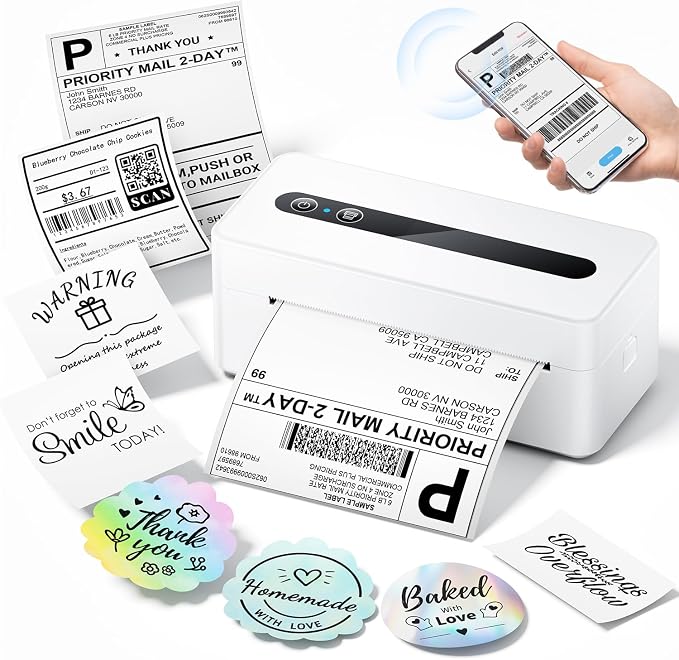 TATTMUSE Bluetooth Thermal Label Printer, 4X6 Shipping Label Printer for Small Business, Thermal Printer Scanner Accessories Compatible with Phone, iOS, Android, Windows, Mac, Amazon, Shopify