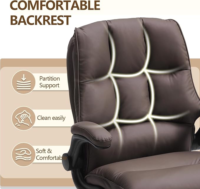 Comfy Office Chair Soft and Double Cushioned Ergonomic Computer Desk Chair | Suitable for Long Hours Executive Office Chair with Flip-up Armrests and Height Adjustment for Home Office Brown