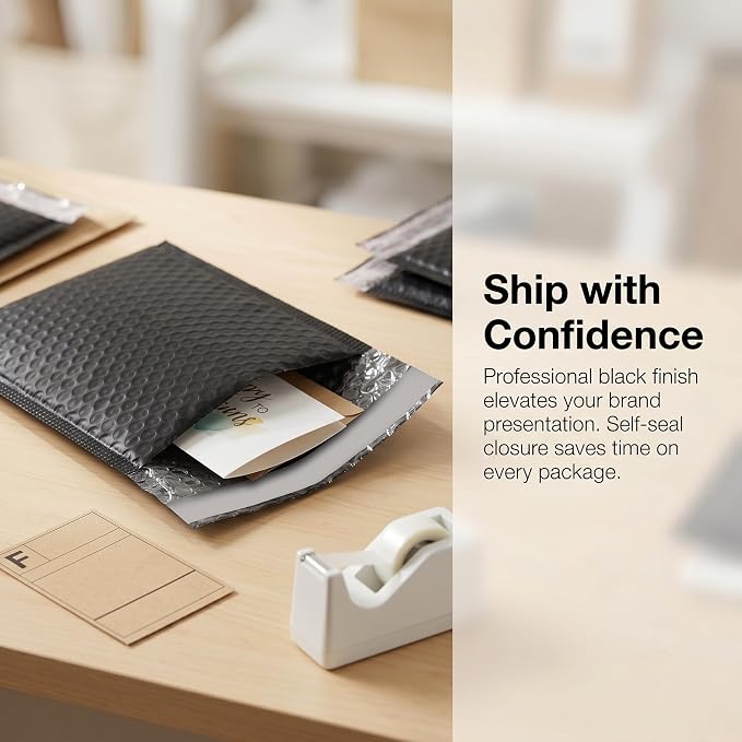 100 PCS 5 x 6 Inch Poly Bubble Mailers, Black Waterproof Padded Mailing Envelopes, Practical Self Seal Adhesive Shipping Bags for Small Business Packing Mailing Supplies
