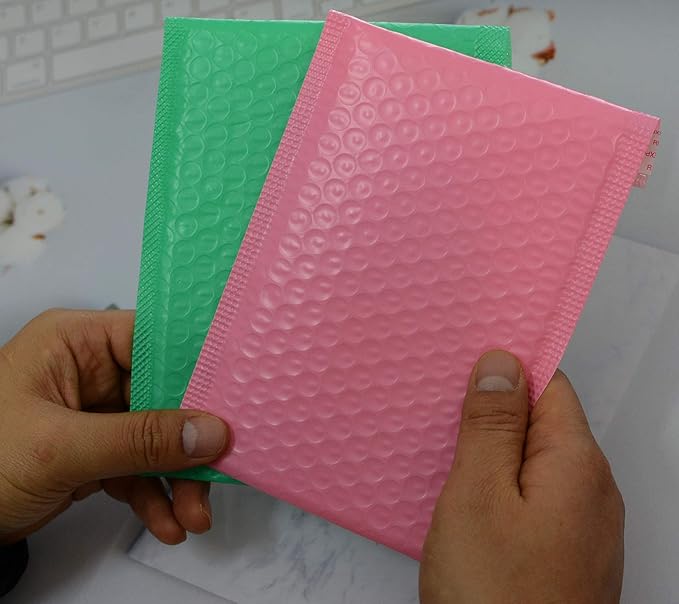 Small Poly Bubble Lined Mailers Padded 24 Pack 5x7 Inches 4 Colors (Pink Green Black Light Pink) Shipping Envelopes Self Seal Mailer Waterproof, Shockproof and Dustproof (4 color - 5x7 Inches-24pcs)