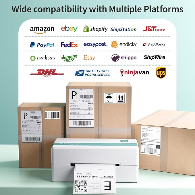 Rongta Thermal Shipping Label Printer, Bluetooth Wireless 4x6 Sticker Label Maker for Package, Compatible with Windows, Mac, Android & iPhone, Used for Small Business