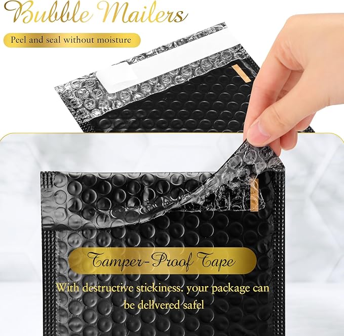 Kosiz 100 Pcs Bubble Mailers Thank You Padded Shipping Envelopes Poly Waterproof Mailing Envelopes Self Adhesive Bags for Small Business Clothing Boutique Jewelry Package(Black,6"x8")