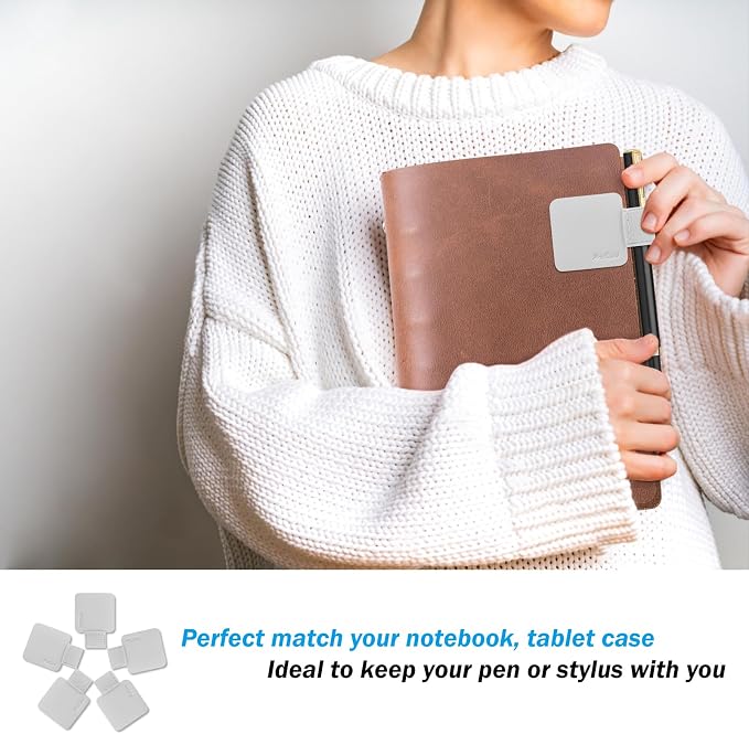 ProCase (5 Pack Pen Loop Holder for Notebooks Journals Planners Tablet Case, Self Adhesive Leather Pencil Holder with Elastic Loop for Pens, Apple Pencil, Stylus Pen -Silver