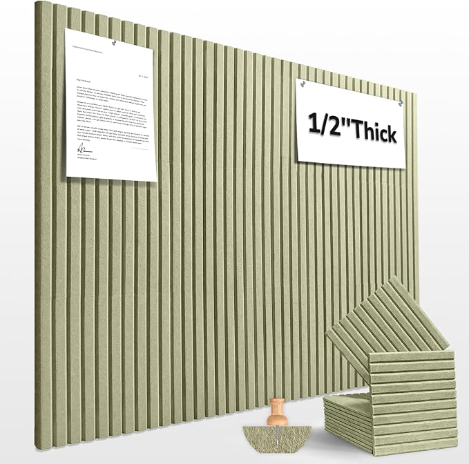 48" x 36" Large Felt Bulletin Board 1/2" Thick, Sage Green | 12 Pack Felt Tiles, Cork Board Alternative, 60 Adhesive Tabs, Pin Board for Home Office Decor with Easy Install