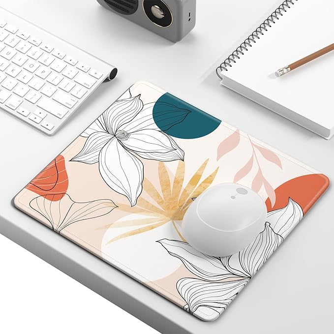 Mouse Pad, Minimalism Marble Style Computer Pad, Anti-Slip Rubber Mouse Mat with Stitched Edges for Gaming, Office, Laptop, PC, Women, 9" x 8" Thick 3 mm, Lotus