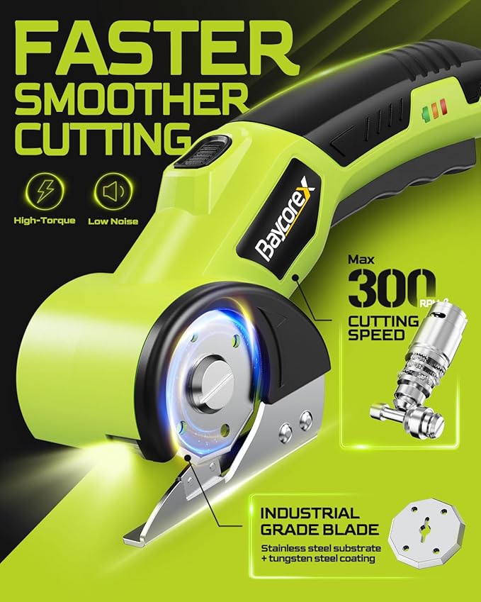 Electric Cardboard Cutter,3000mAh Box Cutter Rechargeable,Cordless Electric Scissors with 2 Blade, 4V Upgrade Motor,Safety Lock & LED Light, Powerful Cutting Tool for Paper Carpet,Green