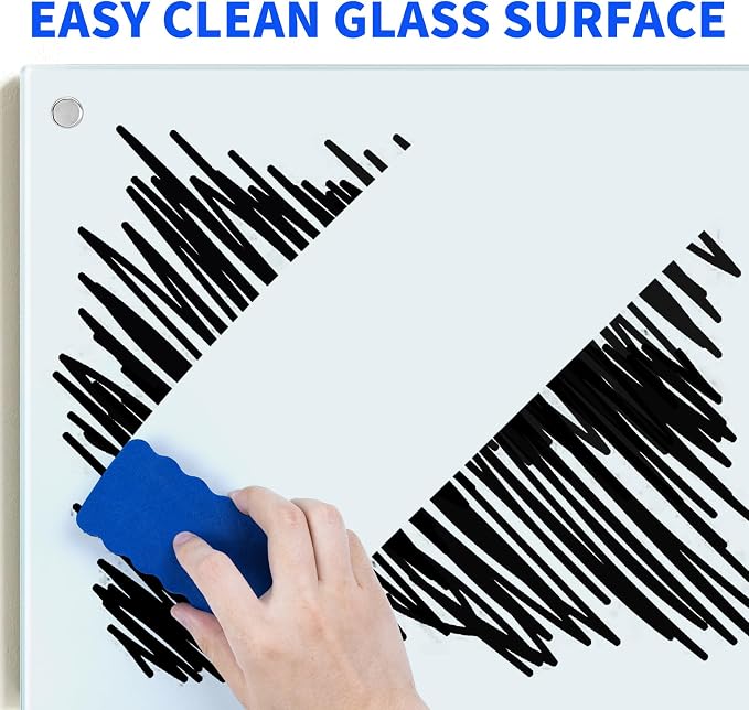 Maxtek Magnetic Glass Whiteboard 72 x 48 in, Frameless Glass Board for Wall | Large Glass Dry Erase Board, Strong Magnetic Surface, Includes Markers, Magnets, and Eraser for Classroom, Home, and Office