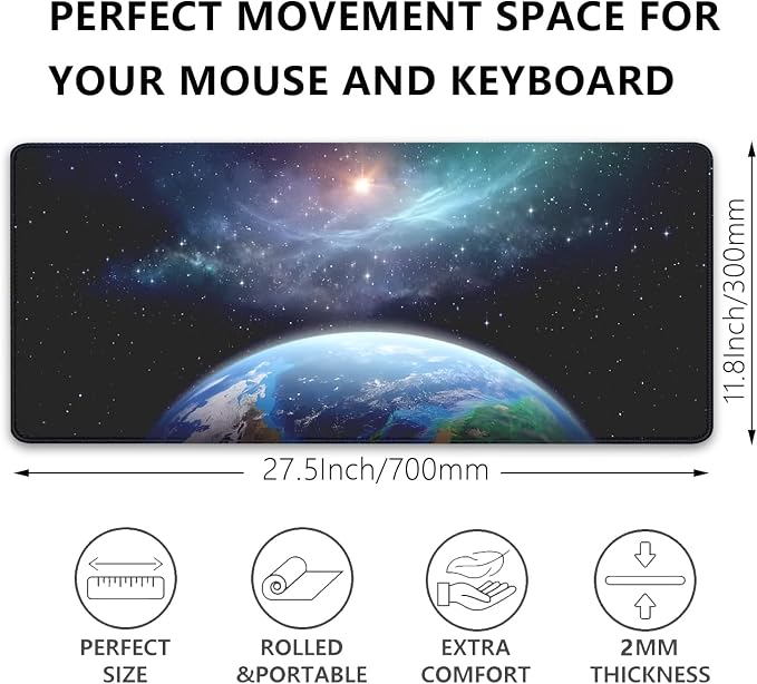Earth and Starry Sky Large Desktop Mouse Pad, Desk Mat for Keyboard and Gaming, Office Home Work (27.5X11.8 in)