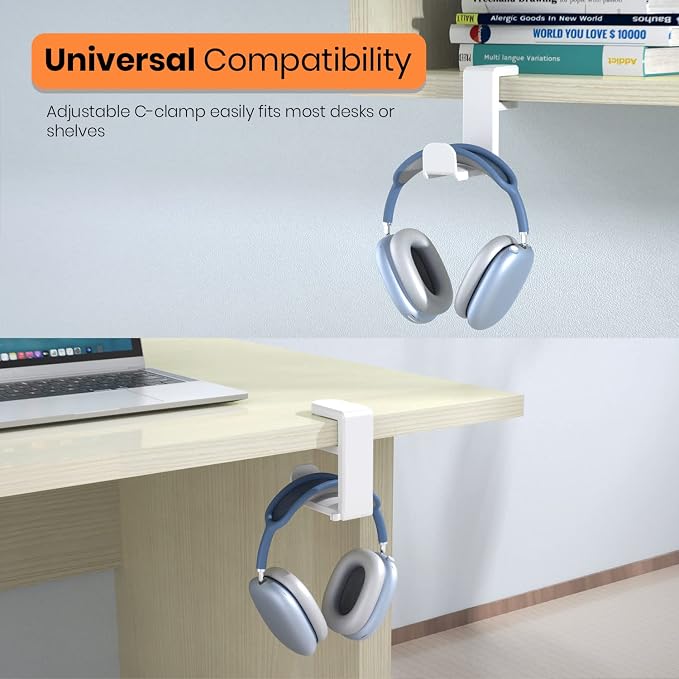 EURPMASK 3-in-1 Rotating Headphone Stand w/2 Detachable Controller Holders | Adjustable Clamp-on Headset Holder Hanger,Swivel,Gaming Headset Hanger,Cable Organizer,Father's Day Birthday Christmas Gift