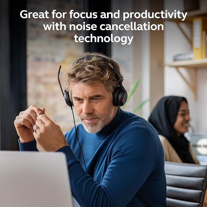 Jabra Evolve2 50 Wired Dual-Ear USB Headset with Microphone, Black | Noise Cancelling headset for Work, Bluetooth via Adapter, Noise Cancelling Microphones, Works with Zoom and Google Meet