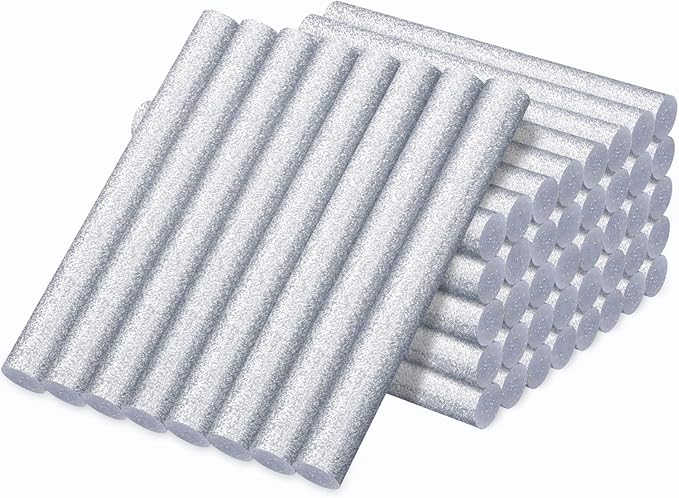 Glitter Silver Hot Glue Sticks, Manarty 48 PCS Full Size 0.43" Dia x 4" Long Hot Melt Glue Sticks, Adhesive EVA Glue Sticks Standard for Office Project Seal Stamp DIY Art Craft Decoration