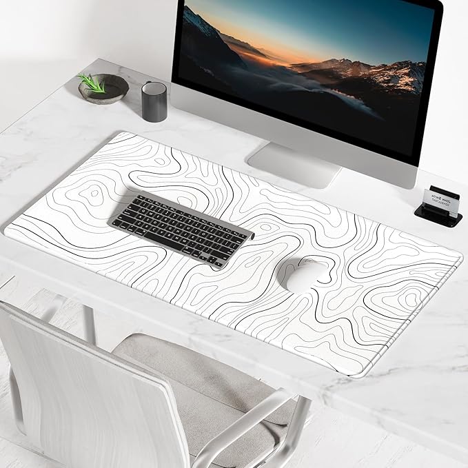 BOSOBO Large Mouse Pad, Desk Mat, XXL XL Extended Gaming & Office Mat, Full Cover 31.5" x 11.8", Topographic Map White