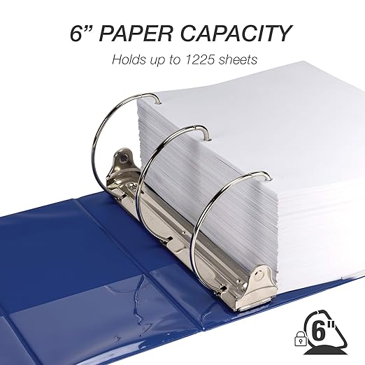 Samsill Durable 6 Inch Binder, Locking D Ring Binder, Customizable Clear View Cover, Dark Blue, Holds 1225 Pages