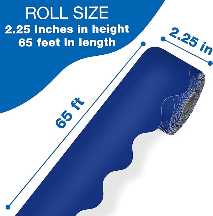 Carson Dellosa Education 65Ft of Navy Blue Bulletin Board Borders, 1 Roll of Scalloped Trim for Rolling Whiteboard, Cork and Posterboard, Patriotic Decorations, Party, and Classroom Decor