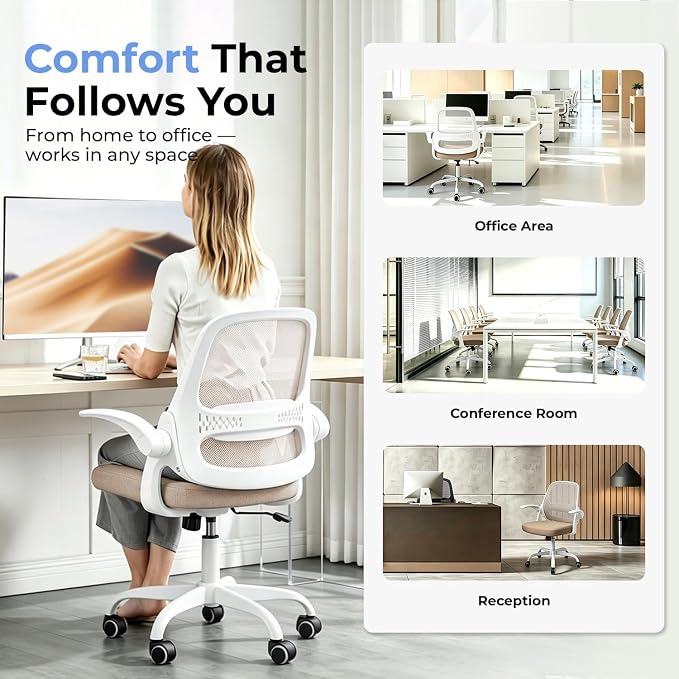 amseatec Mesh Office Chair, Ergonomic Home Office Chair with Flip-Up Arms | Breathable Mesh Back & 3" cushion. BIFMA Certified. 90-110° Rocking. Supports 300 lbs.