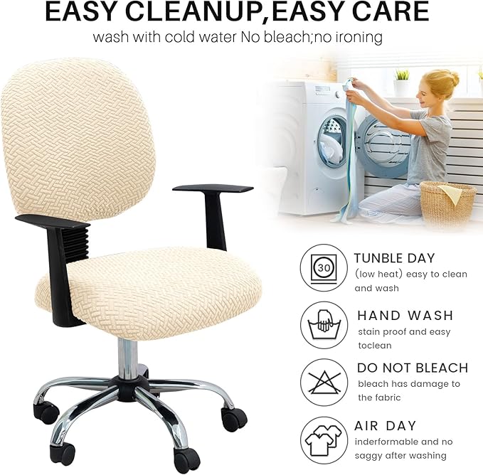 MIFXIN Computer Office Chair Cover Stretch Elastic Slipcover 2 Piece Stretchable Jacquard Computer Chair Seat Covers Furniture Protector for Office Home, NO Chair, Only Covers (Beige)