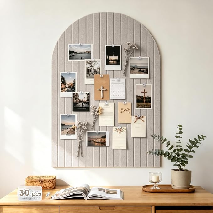 Large Arched Felt Bulletin Board, 35''x24''-6 Pack Cork Board with 30 Pushpins & 48 Residue-Free Adhesive Tabs, Decorative Photo Picture Board for Home Office School Wall