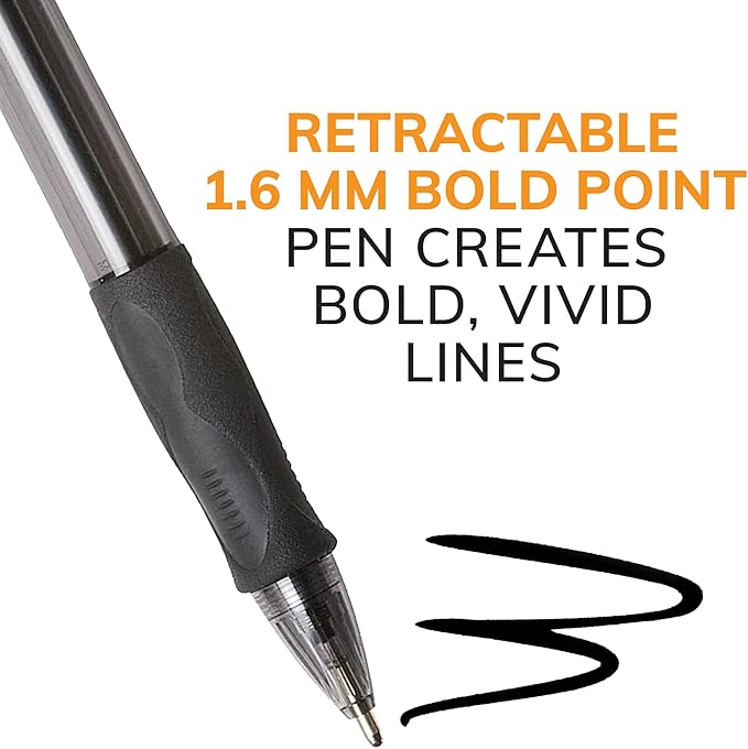 BIC Glide Bold Blue Ballpoint Pens, Bold Point (1.6mm), 4-Count Pack, Retractable Ballpoint Pens With Comfortable Full Grip