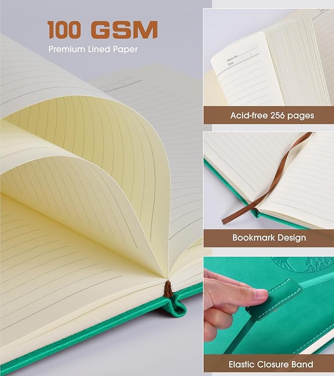 Lined Journal Notebook for Women Men,256 Pages A4 Large Hardcover Leather Journals for Writing,Travel,Business,Work,School,College Ruled Notebooks for Note Taking, Diary Notepad 8.6"×11"