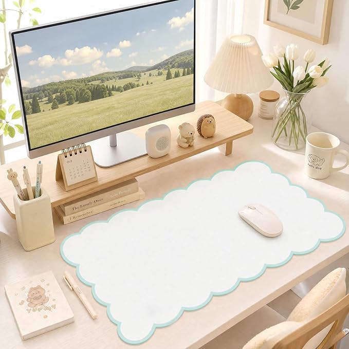 Scalloped Desk Mat, 31.5"x15.7" Large Mouse Pad for Desk Pad，Green | Desk Matt for Desktop，Mouse Pads for Desk，Computer Mat，Non-Slip Rubber Desktop Cover, Durable Table Protector