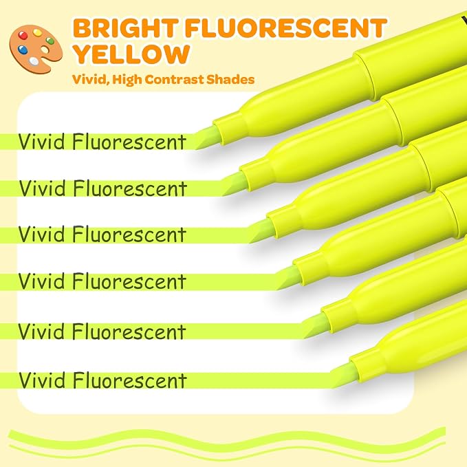 48 Pack Yellow Highlighters - Bulk Set with Chisel Tip, Quick Dry Ink and No Bleed Through, For Studying, Note-Taking, Back to School, Office, Students & Teachers Supplies