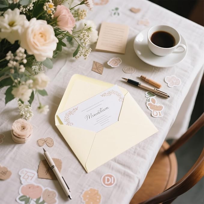 A7 Envelopes 100 Pack Envelopes 5x7 V-shaped Flap, Suitable for 5x7 Photos, Cards, Weddings, Invitations, Announcements, Baby Gifts 5.25 "x 7.25" (Cream Color)
