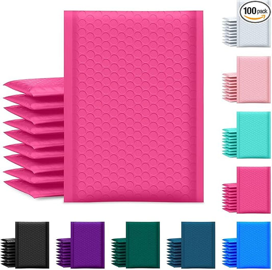 UCGOU Bubble Mailer 6x10 Inch 100 Pack Usable Size 6x9 Inch Hot Pink Poly Padded Envelopes Waterproof Bubble Bags for Small Business Shipping Self Seal Mailing Envelopes for Jewelry Makeup Supplies