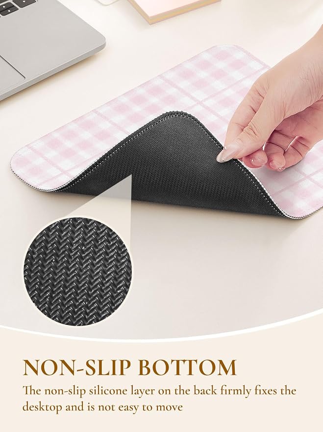 Square Cute Striped Mouse Pad with Stitched Edge, Premium Waterproof Cloth Aesthetic Small Mouse Mat, Non-Slip Rubber Base Simple Funny Mousepad Desk Accessories,Pink Checkerboard