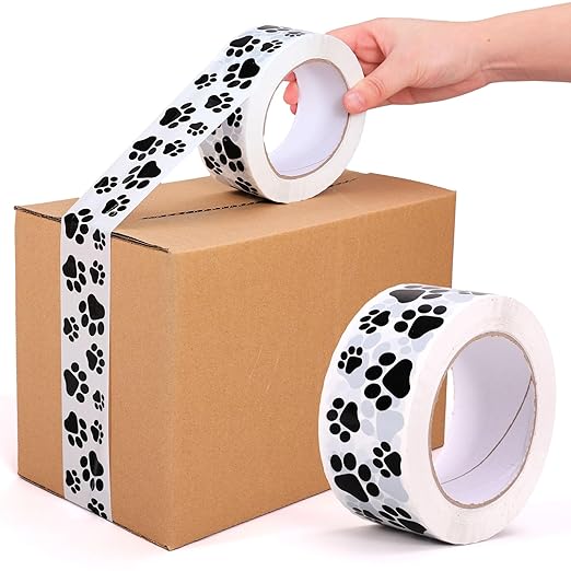 Whaline 109 Yard Dog Paw Packing Tape Waterproof Shipping Tape White Black Pet Paw Gift Wrapping Tapes for Small Business DIY Crafts Box Carton Decor
