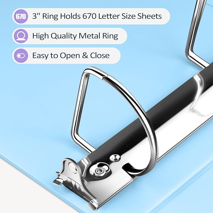 Sooez 3 Ring Binder 3 Inch, Large Binder with Pockets, White, Letter Size | Holds 670-Sheet of 8.5x11 Paper, Extra Durable, PVC-Free, Clear View Cover, Interior Pockets, Eco-Friendly, School, Office