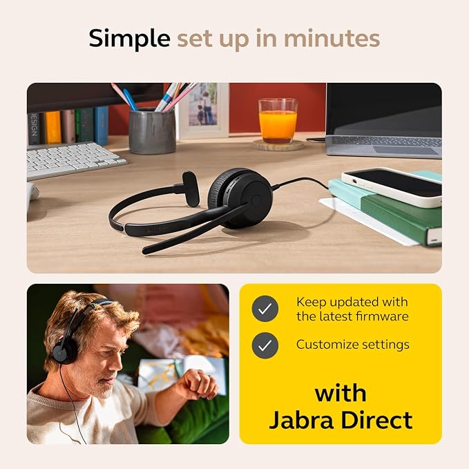 Jabra Evolve2 50 Wired Single-Ear Headset - Noise Cancelling Headphones, Bluetooth Headset for Work with Noise Cancelling Microphones, Goes with Online Meeting Platforms Like Microsoft Teams, Black