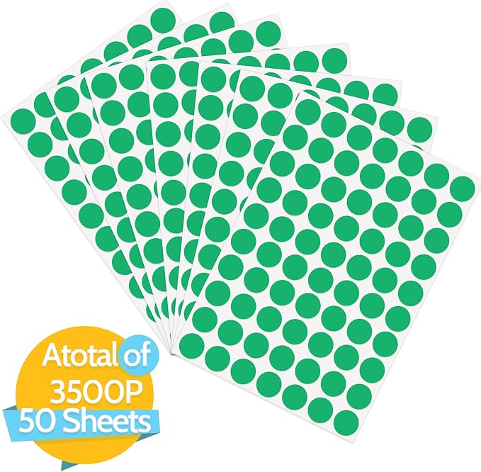 3500 Pieces Dot Stickers, 3/4 inch Green Coding Labels Circle, Circle Stickers, Price Stickers, Dot Stickers for Office Classroom Student（Green） (Pack of 2)