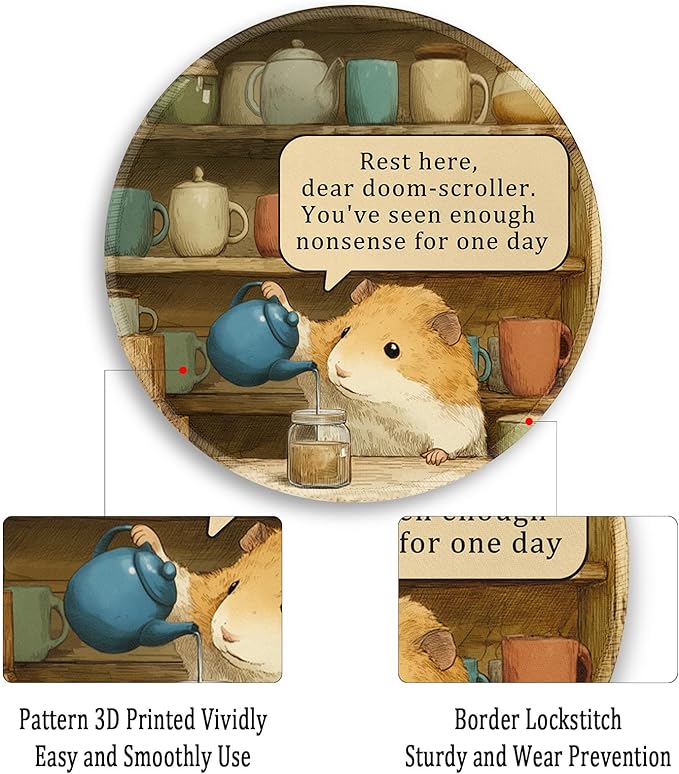 Gctriki Funny Hamster Round Mouse Pads for Desk, Small Desk Mat Stitched Edge Non-Slip Rubber Base, Mousepad for Travel Laptop Computer Gaming, Cute Office Accessories with Motivational Quote